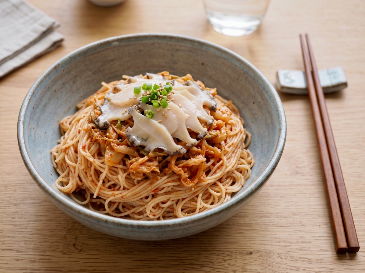 전복신김치국수 완성 요리, 편스토랑 류수영 레시피