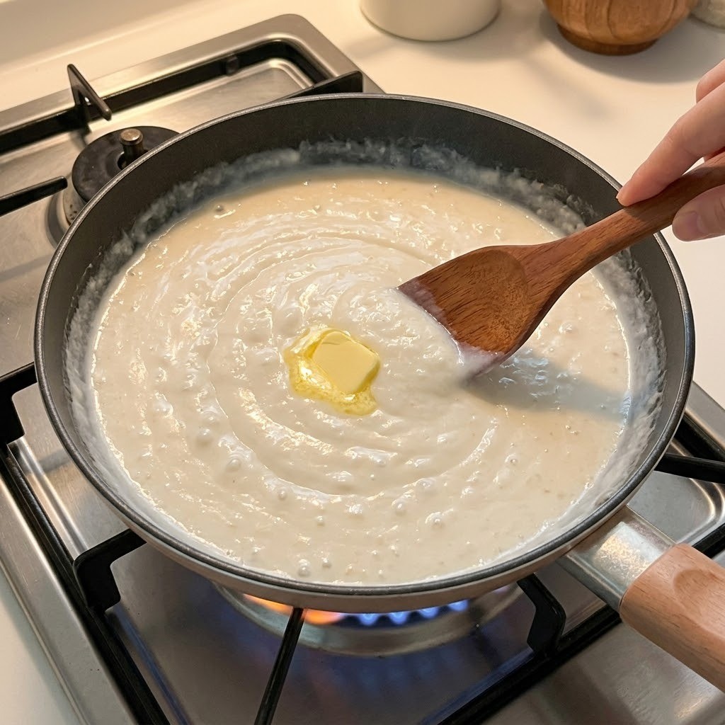 쌀크림 끓이고 버터 넣기, 쌀크림 만들기 2단계