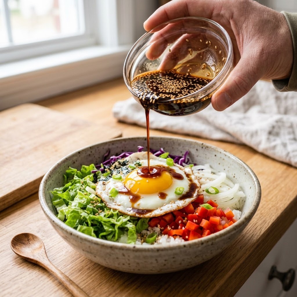 비빔밥 완성하기, 참간초 비빔밥 만들기 4단계