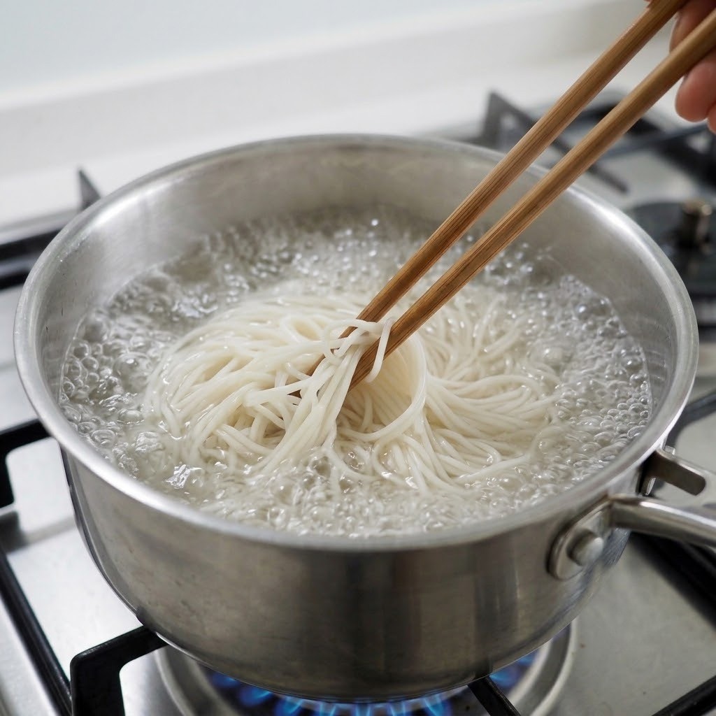 쌀국수 면 삶고 헹구기, 참간초면 만들기 2단계