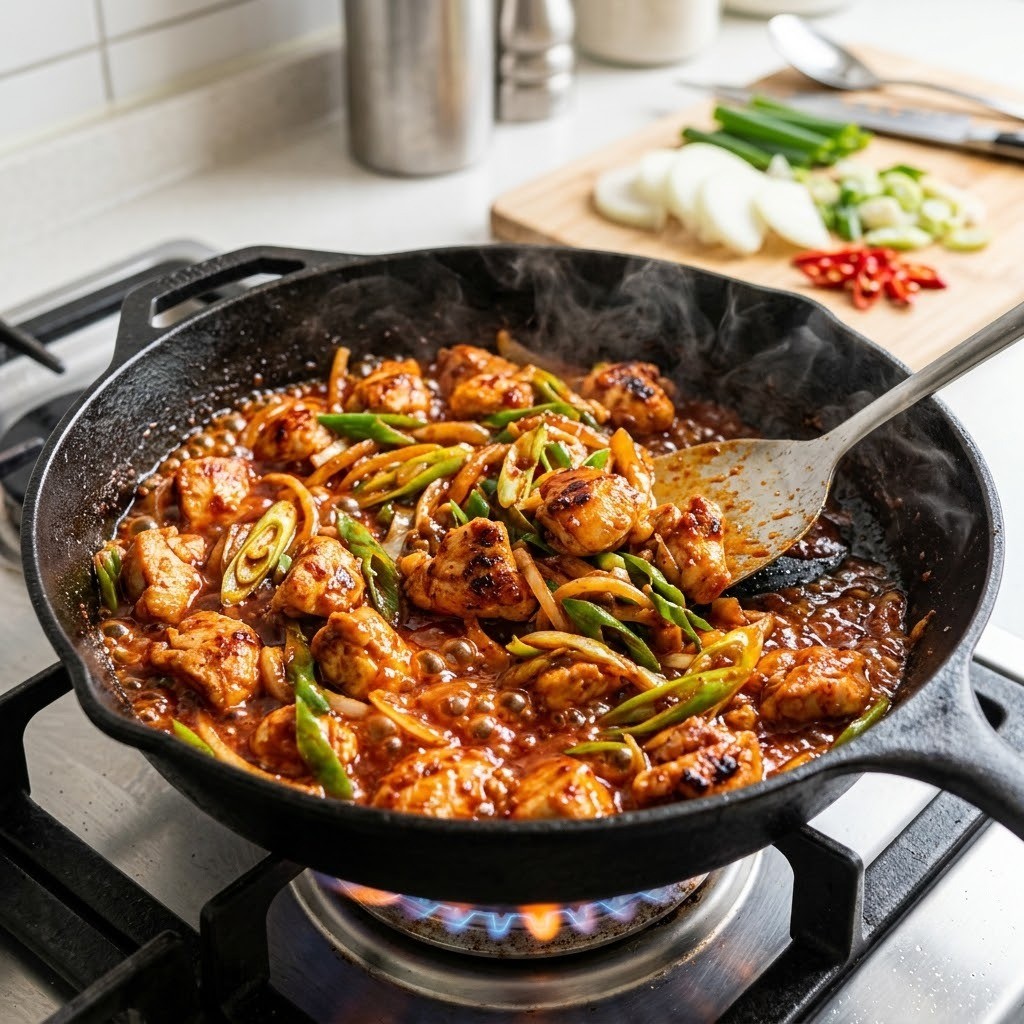 채소와 닭가슴살 볶기, 치즈불닭 2단계