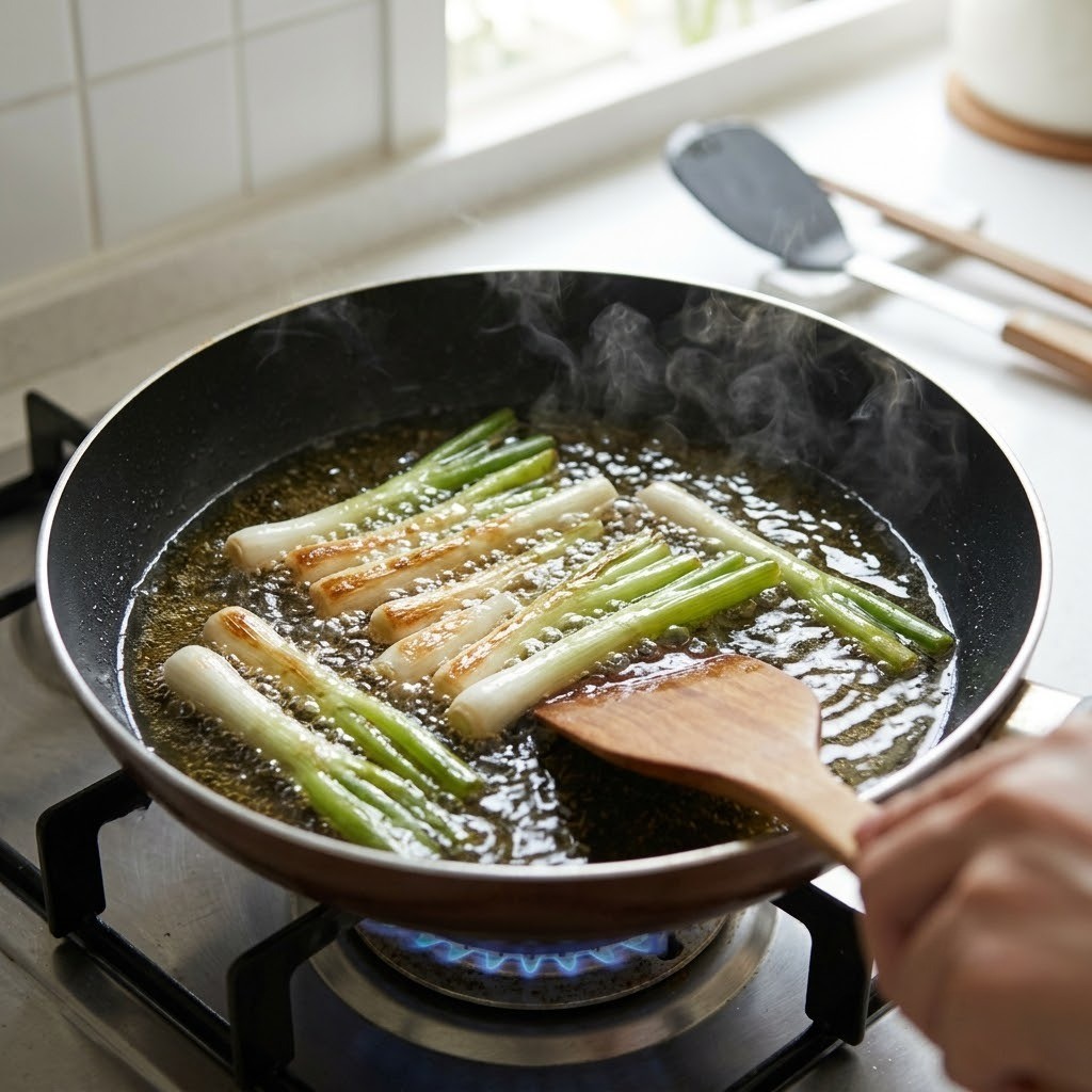 떡 물기 제거 및 파기름 내기, 허니마요 떡볶이 만들기 1단계