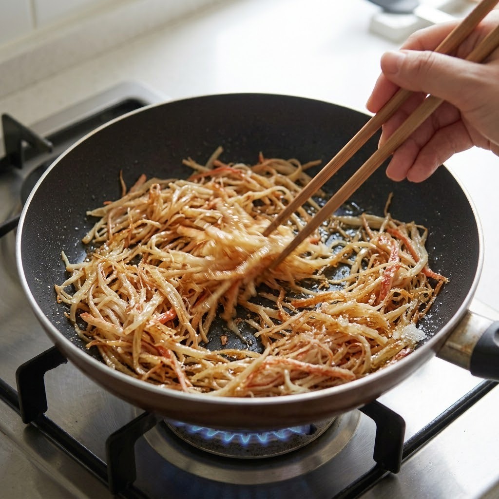 게맛살 찢어서 바삭하게 튀기기, 허니마요 떡볶이 만들기 4단계