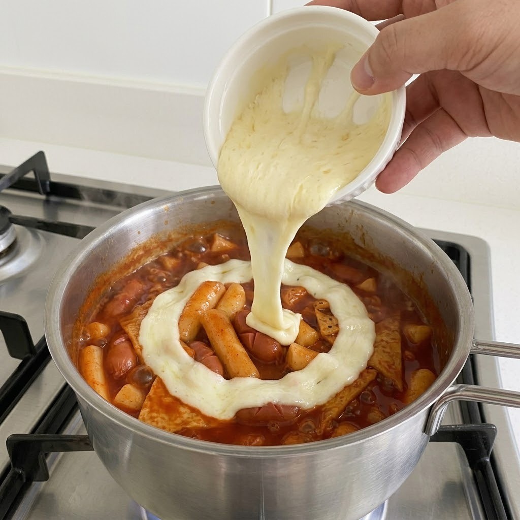 치즈 녹여서 올리기, 동대문 엽기떡볶이 만들기 4단계
