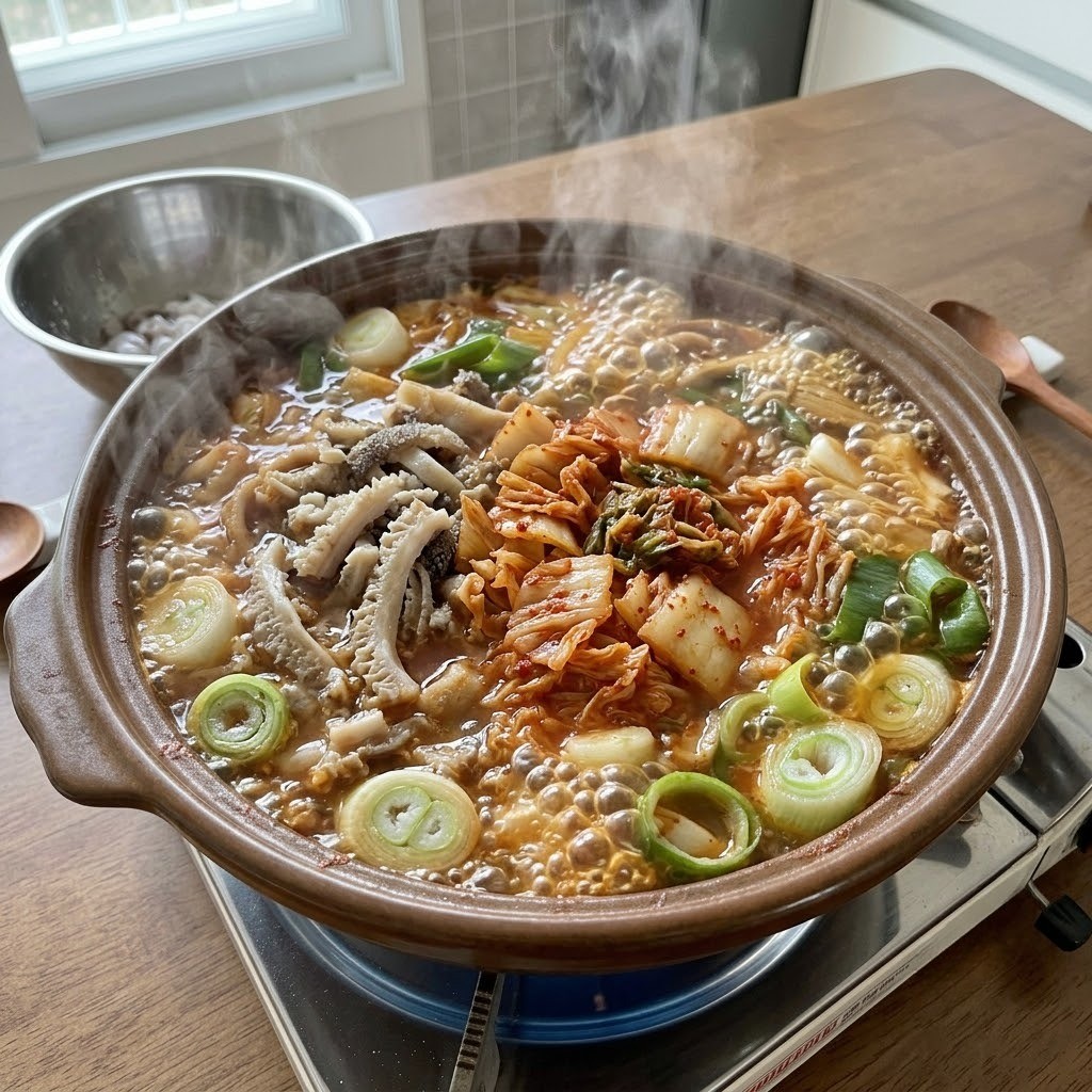 기본 재료로 전골 육수 내기, 낙곱새드~삼 3단계