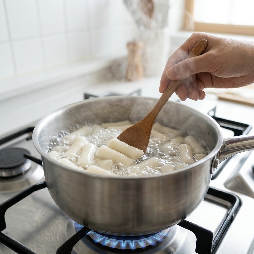 떡볶이 떡 데치기, 새떡새떡 만들기 1단계