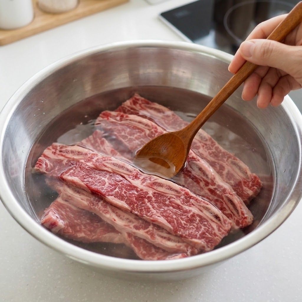 설탕물로 LA갈비 핏물 빼기, LA갈비탕 만들기 1단계