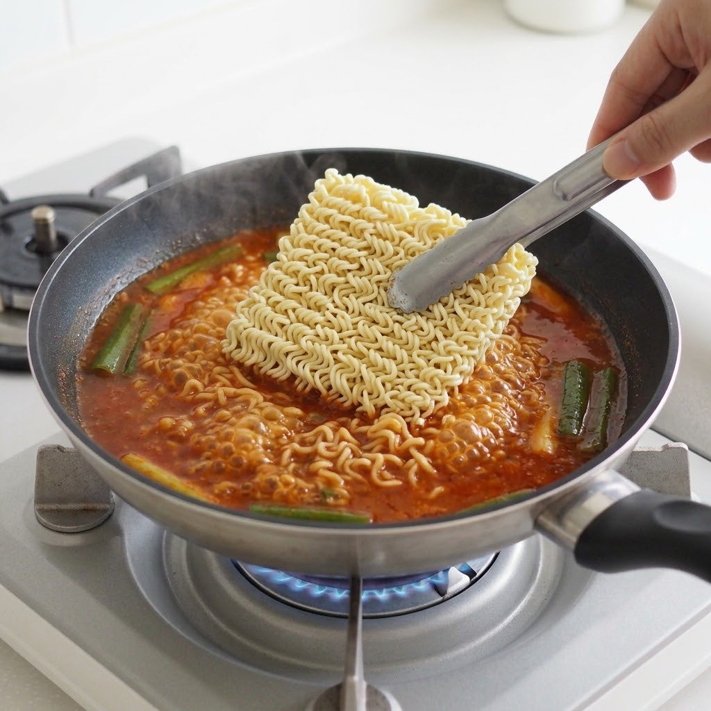 라면 사리 넣고 끓이기, 진라볶이 만들기 4단계