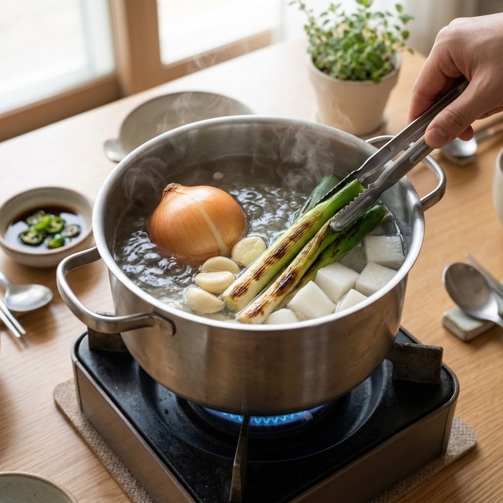 구운 대파와 채소로 채수 끓이기, 꽃게 어묵탕 만들기 2단계