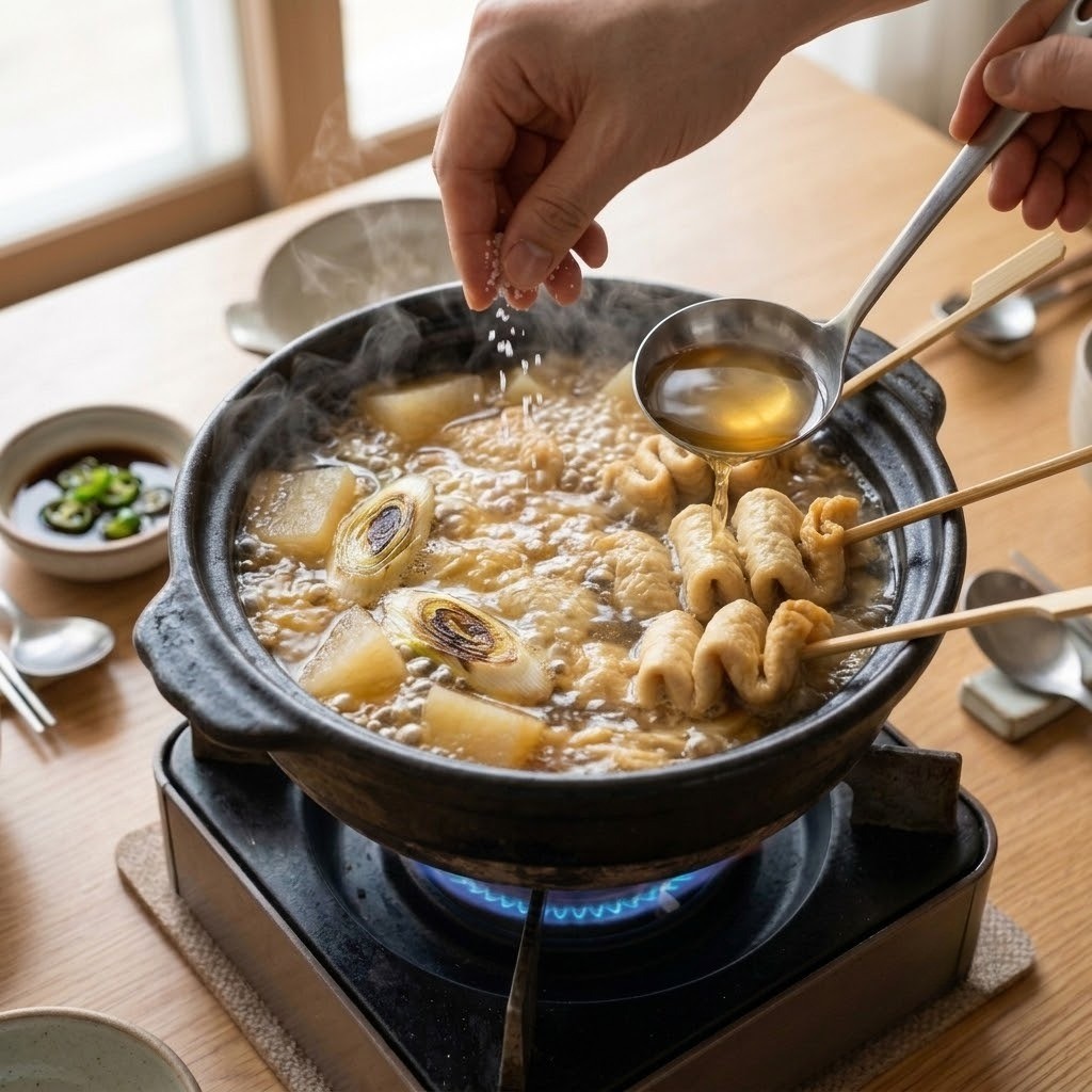 어묵 꼬치 넣고 4분간 끓이기, 꽃게 어묵탕 완성 4단계