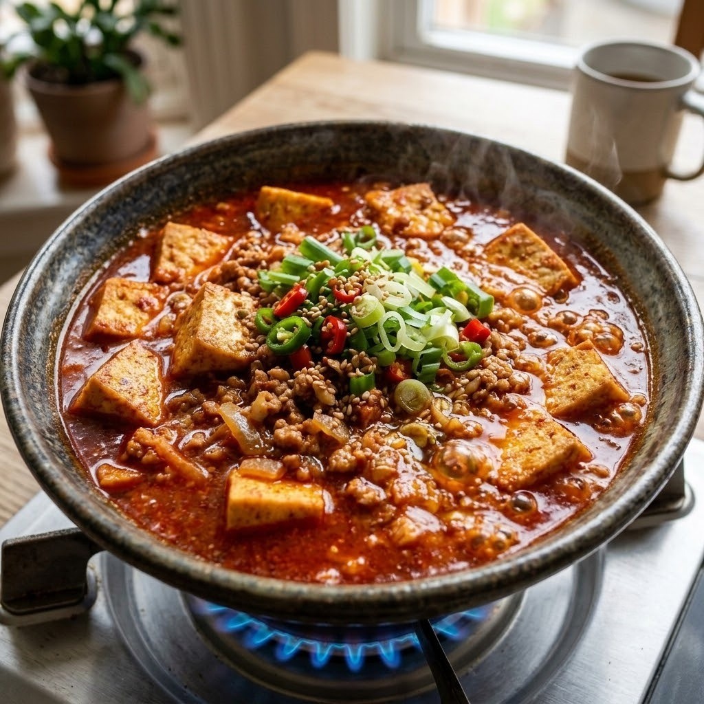 비법 양념장과 된장 풀어 두부와 조리기, 두부 짜글이 라면 4단계