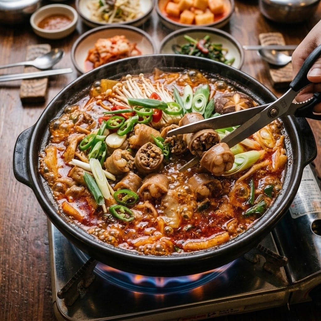 대파 청양고추 넣고 끓여 곱창 전골 완성하기, 조리 5단계