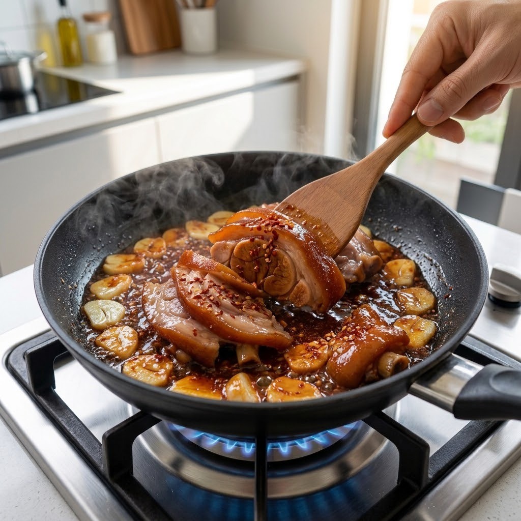 달궈진 소스에 족발 빠르게 볶아내기, 마불쌍족 레시피 4단계