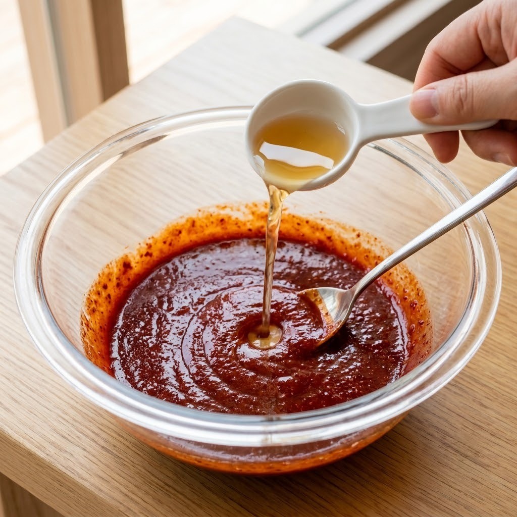 멸치육수 넣은 특제 비빔 양념장 황금비율 섞기, 편스토랑 칼비빔면 3단계