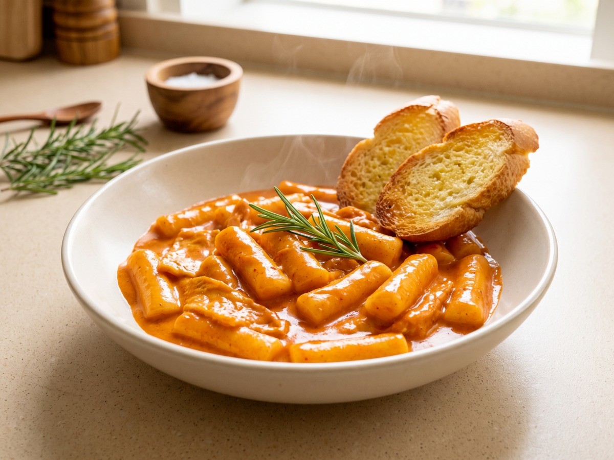 로즈메리 떡볶이 완성 요리와 바게트 가니시, 편스토랑 정상훈 레시피