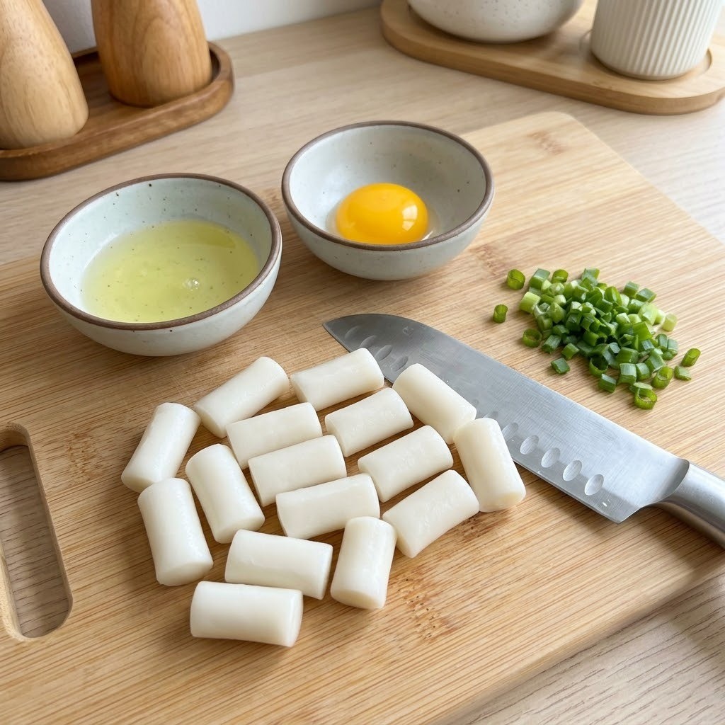 간장달걀떡볶이 가래떡 썰기와 달걀 분리 편스토랑 조리 1단계
