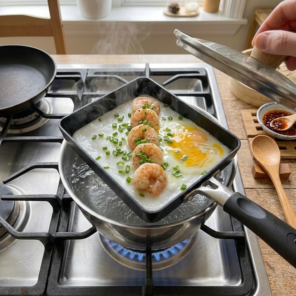 반죽 위에 새우 계란 부추 얹고 뚜껑 덮어 찌기, 편스토랑 김재원 창펀 4단계