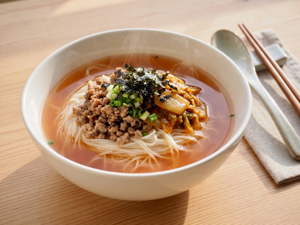 편스토랑 김재원 김치온면 완성 요리 뜨끈하고 칼칼한 잔치국수
