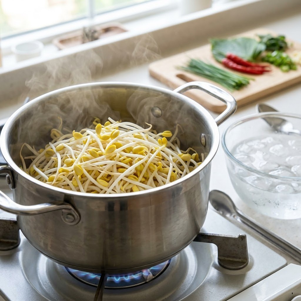 무수분으로 콩나물 찌기 및 얼음물 급랭, 편스토랑 이영자 궁중쫄면 2단계