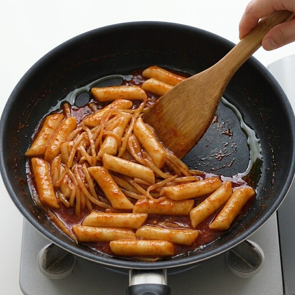 카놀라유 둘러 중불에 골고루 볶아 윤기내기, 무떡무떡 4단계