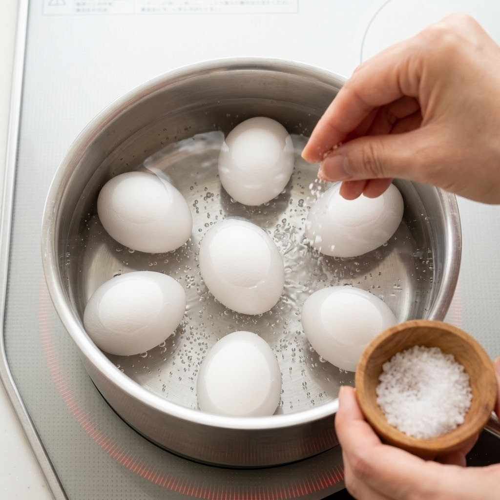 찬물에 달걀과 소금 넣고 삶기, 달걀크림 만들기 1단계