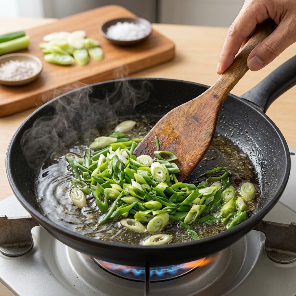 미림과 대파 넣고 파기름 내기, 류수영 꼬기된장 만들기 2단계