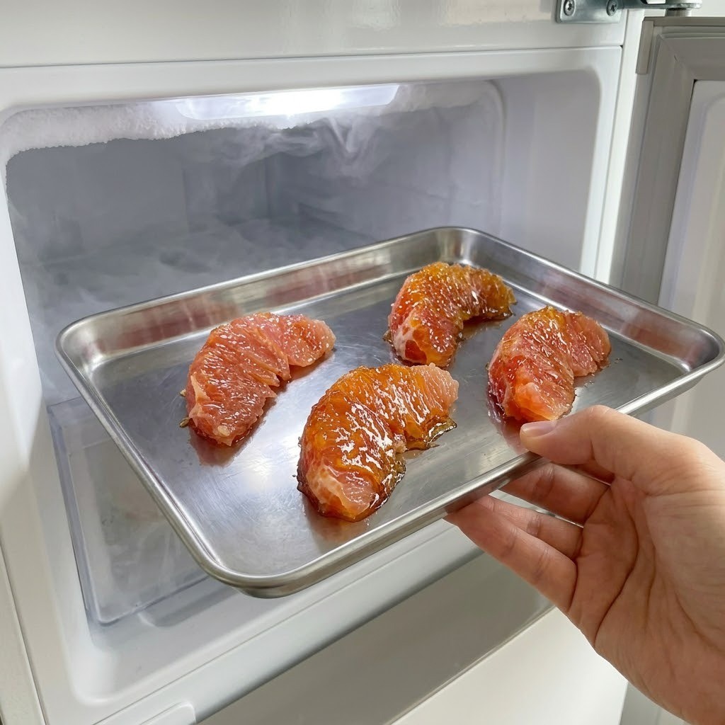 설탕 코팅된 자몽을 냉동실에 5분간 굳히기, 자몽 캔디 바게트 3단계
