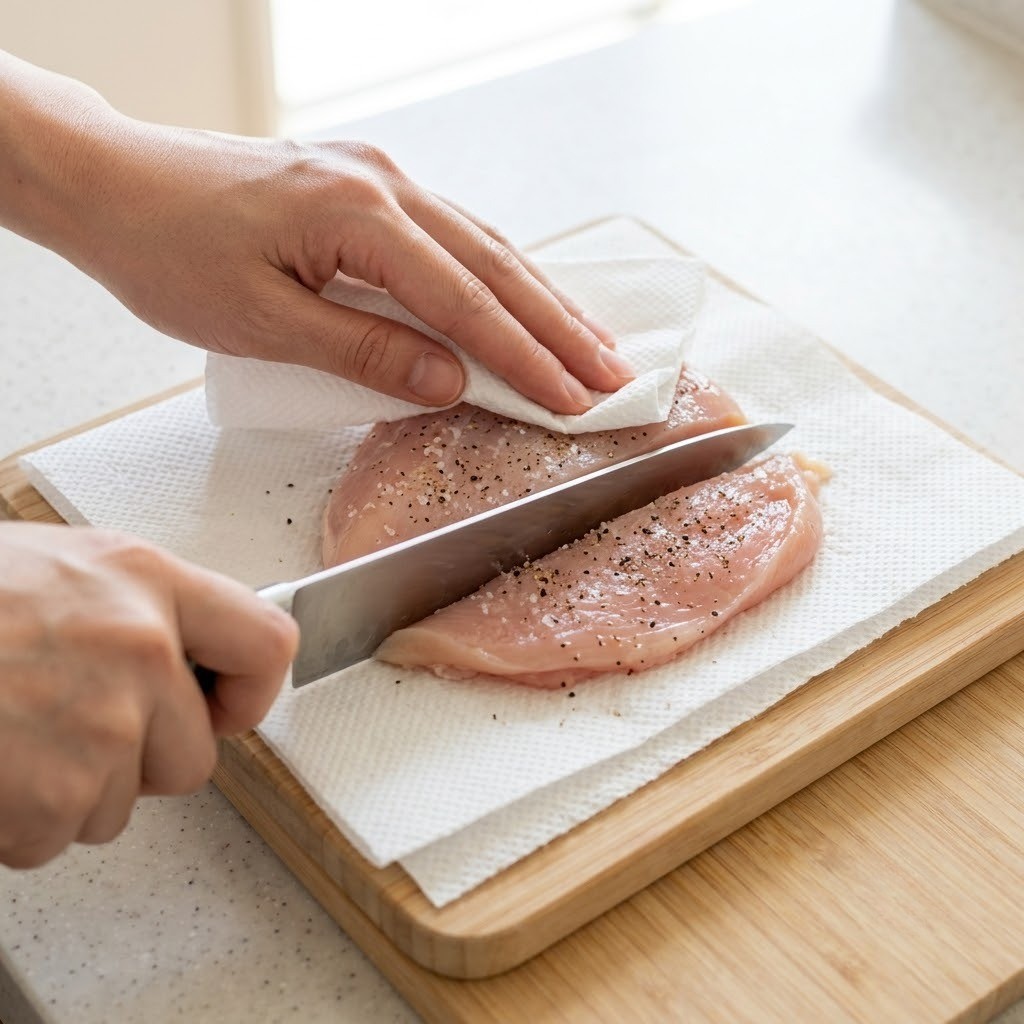 닭가슴살 수분 제거 및 포 뜨기 밑간, 편스토랑 류수영 치킨 스테이크 1단계