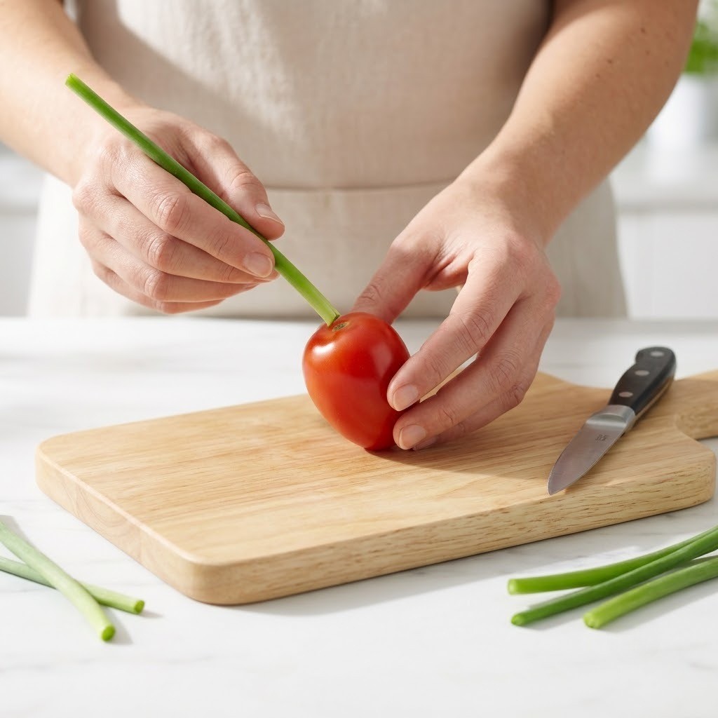 마늘종 다듬기 및 대추토마토 줄기 연결, 튤립 토마토 1단계