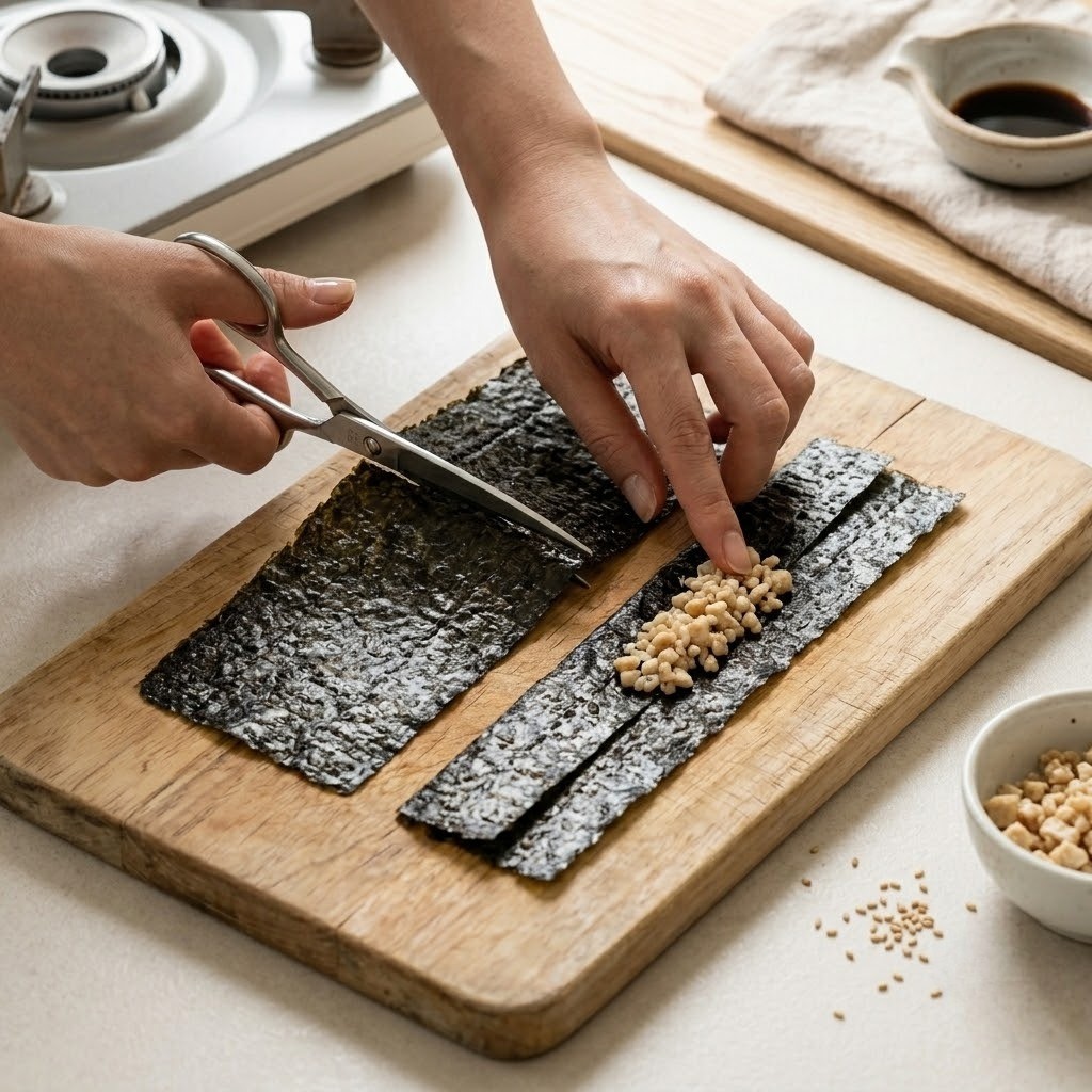 김밥용 김 자르고 길게 이어 붙이기, 김밥샌드 2종 만들기 2단계