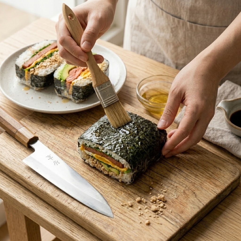 참기름 바르고 랩으로 감싸 모양 만들기, 김밥샌드 2종 만들기 6단계