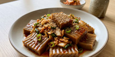 김치 도토리묵 무침 완성 요리, 편스토랑 이찬원 레시피
