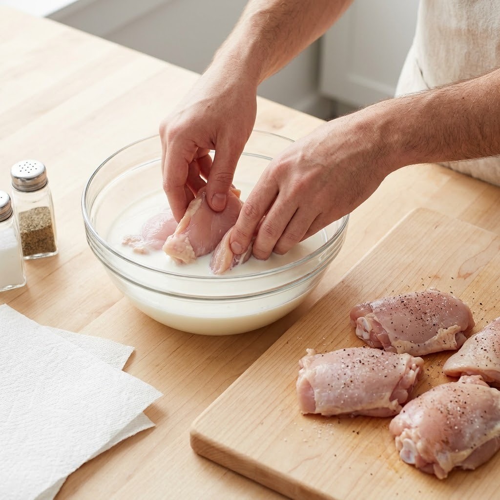 간장숯불치킨 닭다리살 우유 잡내 제거 및 밑간하기