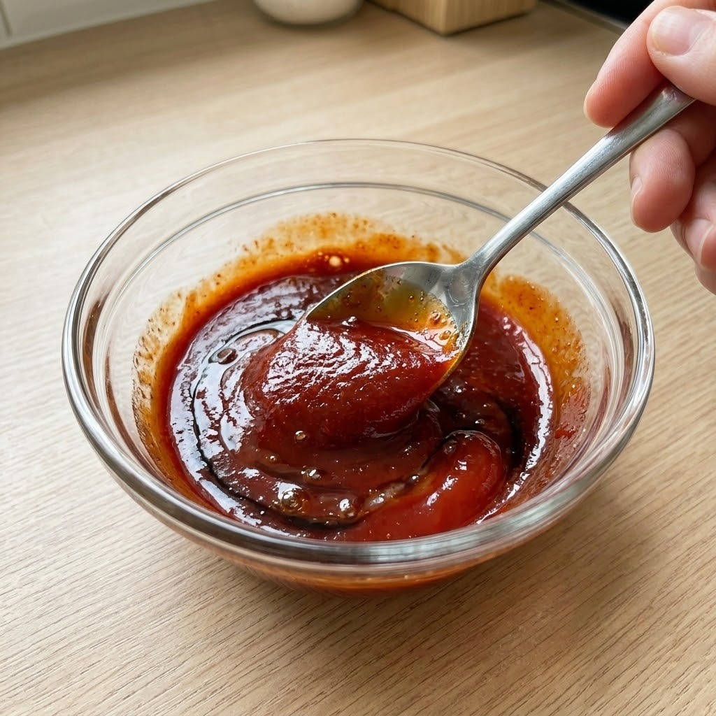 고추장과 케첩을 섞어 떡꼬치 특제 양념 소스 만들기