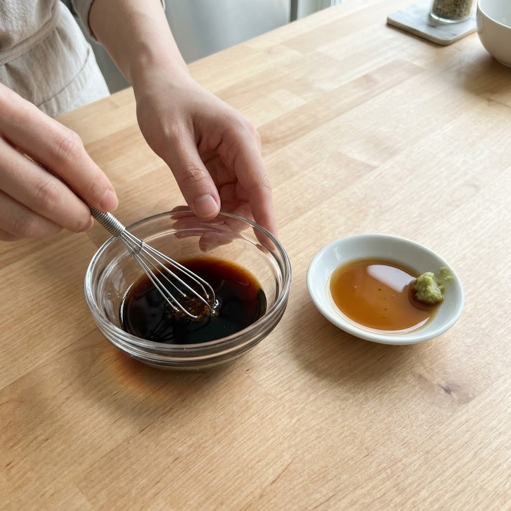미나리 소고기 말이 밑간 양념과 알싸한 와사비 간장 소스 만들기