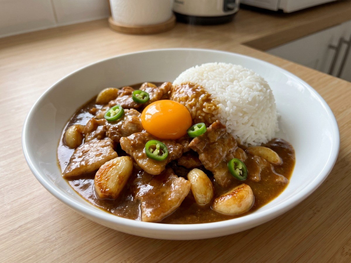마늘 카레 완성 요리와 달걀 노른자 토핑, 편스토랑 류수영 레시피