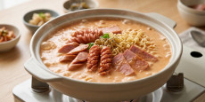 부드러운 크림과 햄이 어우러진 로제 부대찌개 완성 요리, 편스토랑 류수영 레시피