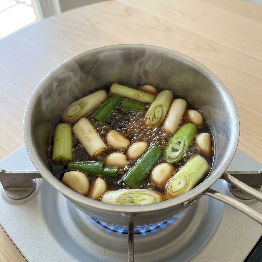특제 맛간장 재료 냄비에 끓이기, 순두부 짜박이 조리 과정