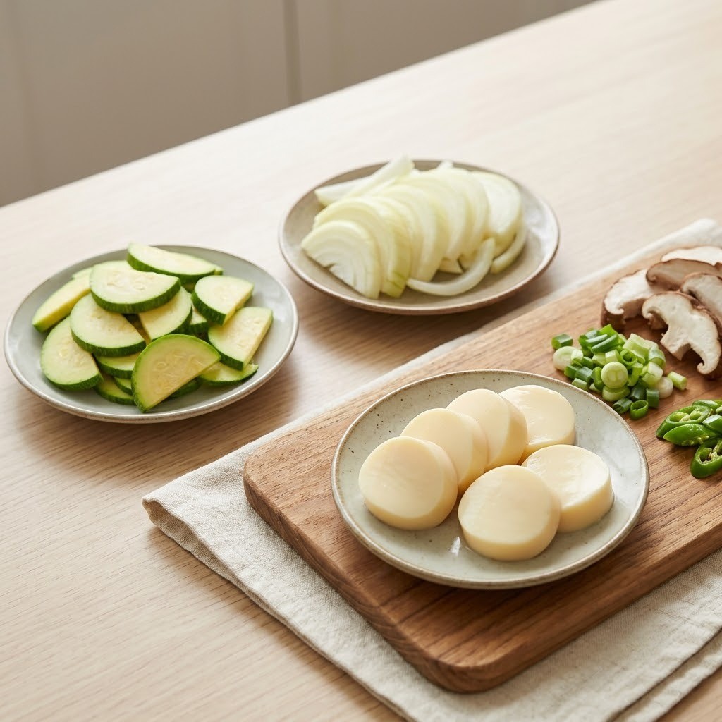 애호박 표고버섯 순두부 채소 손질하기, 깍두기 청국장 1단계