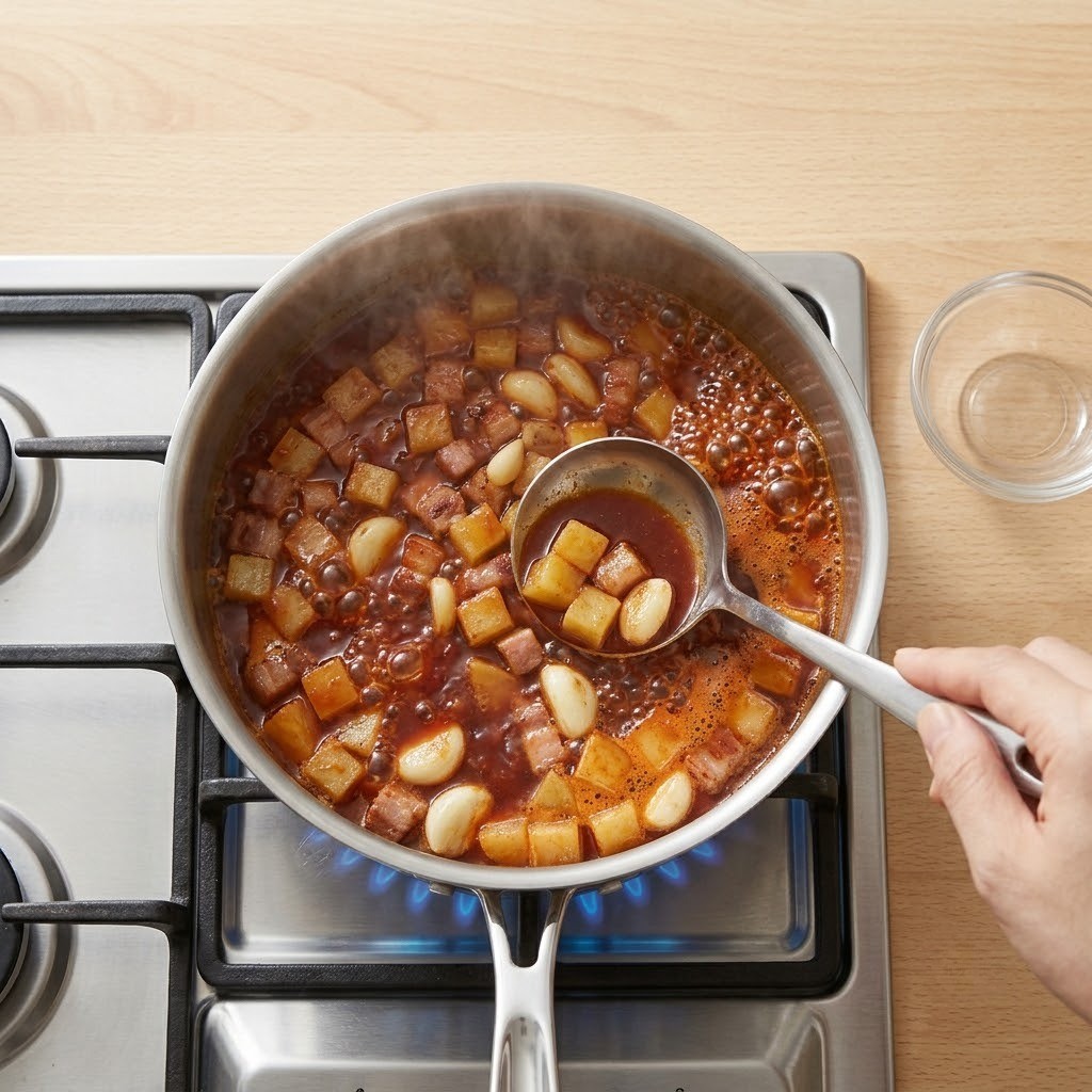 밀푀유 고추장 찌개 마늘고추장육수 양념 넣고 끓이기 2단계