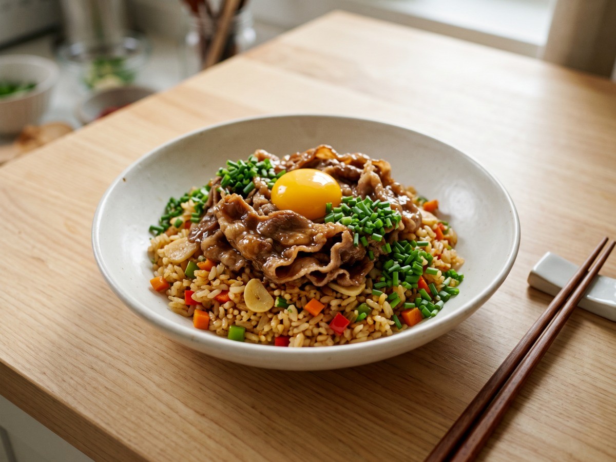 편스토랑 이찬원 차돌 마짱밥 달걀노른자를 올린 완성 요리