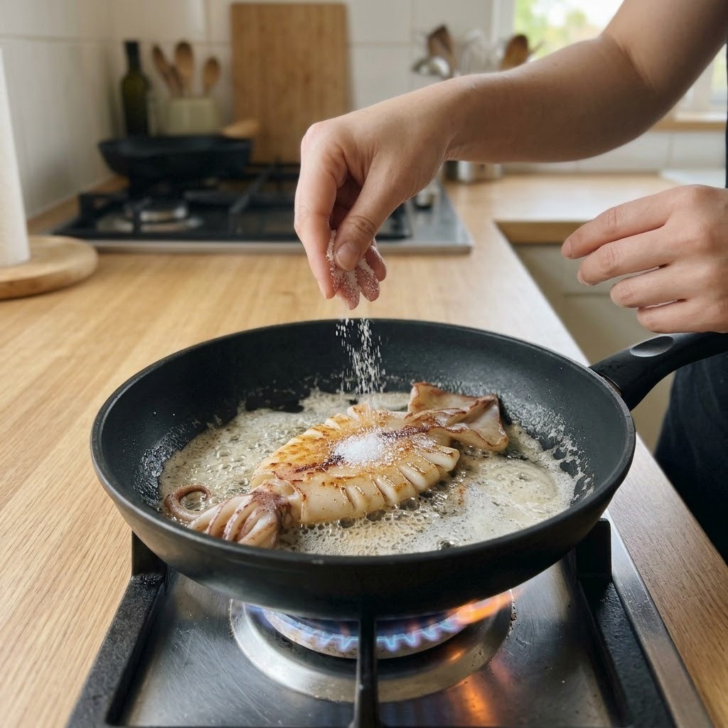 버터오징어구이 구워진 오징어 위에 설탕 뿌려 달콤하게 코팅하기