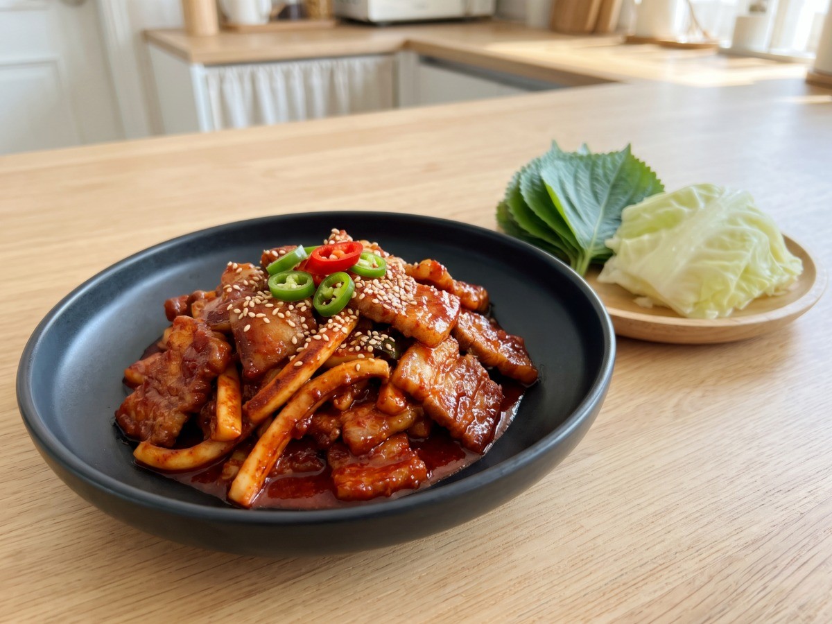 편스토랑 박수홍 한치 오겹살 볶음 한겹볶음 완성 요리