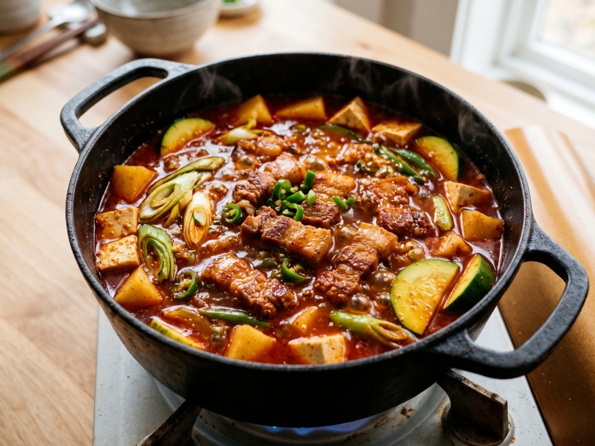 편스토랑 류수영 삼겹고추장찌개 완성된 먹음직스러운 한 냄비 모습